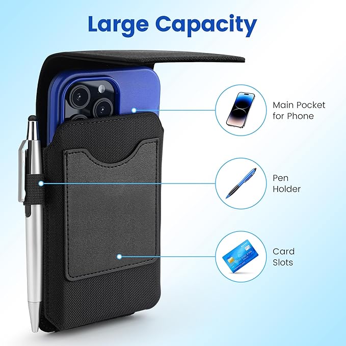 Mopaclle Extra Large Rugged Nylon Cell Phone Holster for Belt, Compatible with Galaxy S25 Ultra, S24 Ultra, Moto G Power, F16, A71 – Fits with Case On, Belt Holder for Outdoor Workers