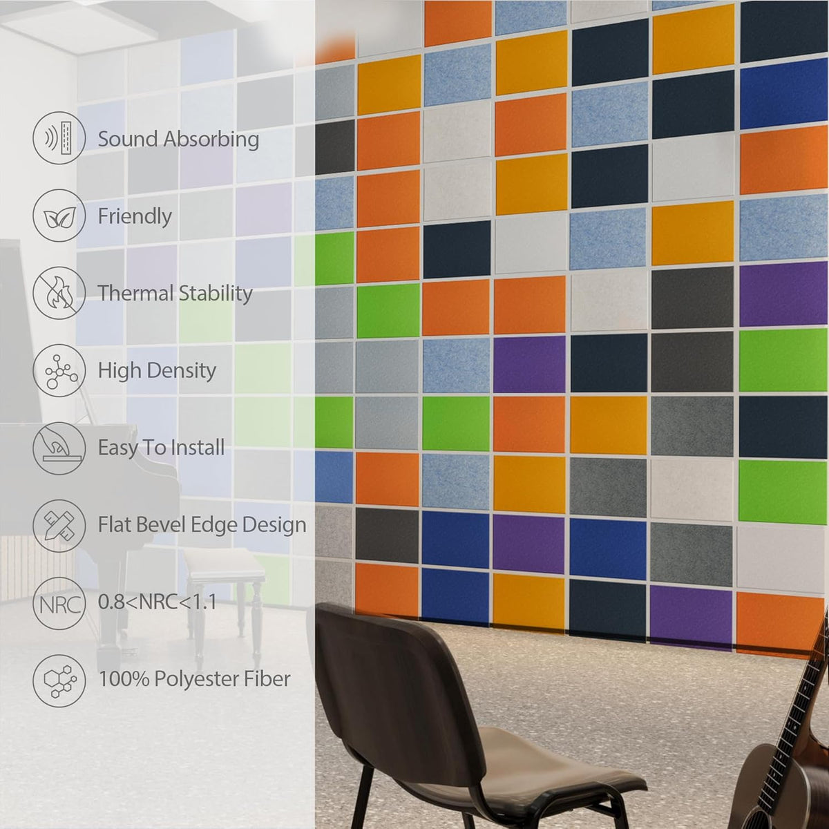 12 Pack Acoustic Panels Self Adhesive Sound Proof Foam, High Density Sound Acoustic Panel, 16X12X0.4 Inch 4:3 Rectangle Panels in Home, Office, Reccording Room, Studio (Moonlight Grey)