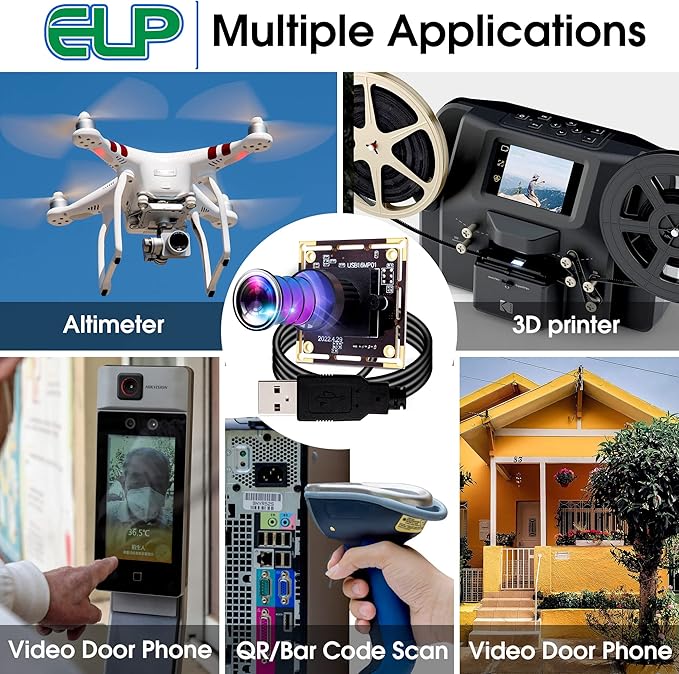 ELP 16MP Wide Angle USB Camera Module with 170degree Fisheye Lens for Raspberry Pi Computer 4K Mini UVC USB2.0 Video Webcam Board Industrial PC Lightburn IMX298 Laptop ELP-USB16MP01-L170
