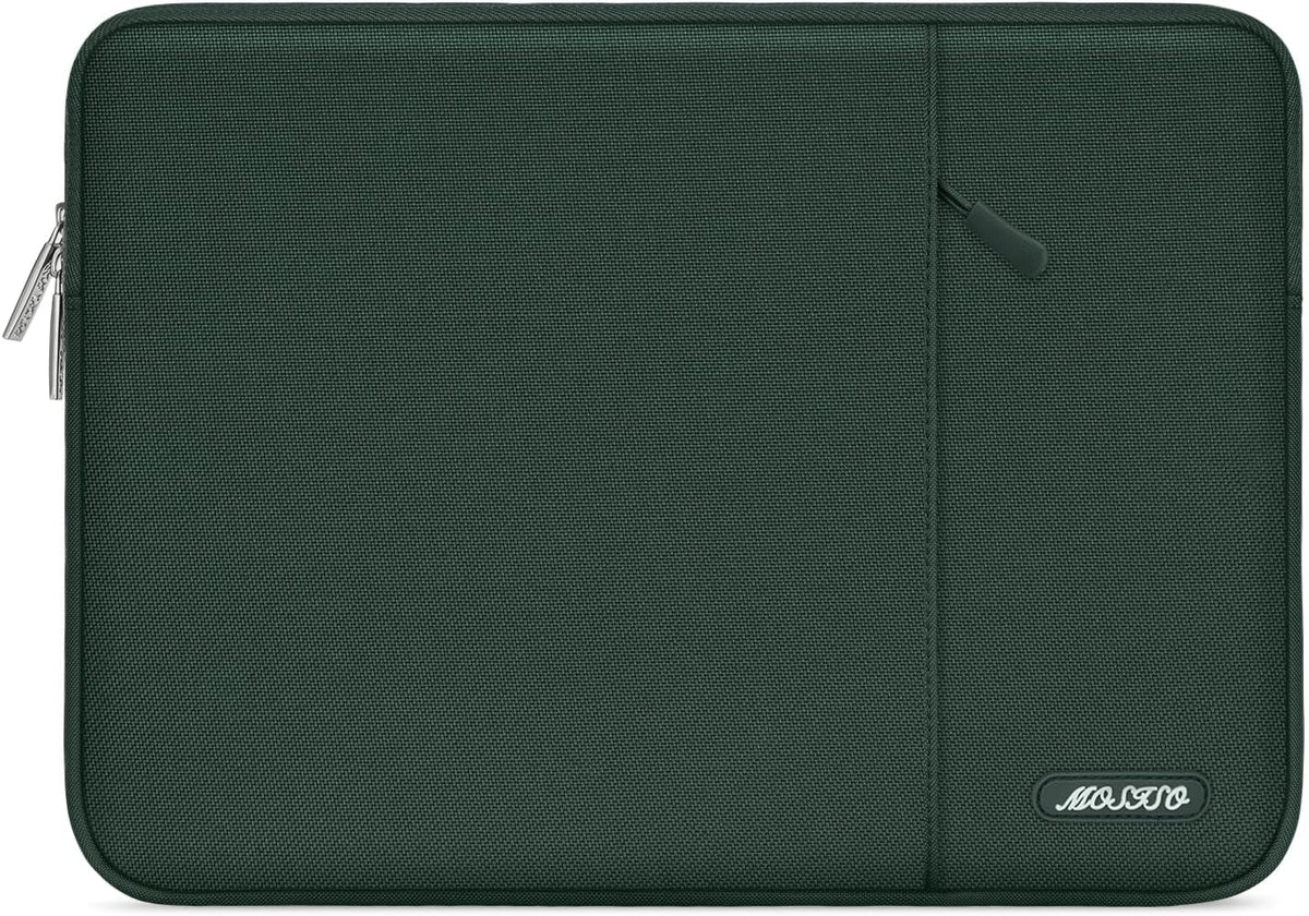MOSISO Laptop Case 13.3 inch, 13-13.3 inch Laptop Sleeve Compatible with MacBook Air/Pro 13 / Pro 14, HP Dell ASUS Lenovo Notebook, Polyester Vertical Computer Sleeve Bag with Pocket, Midnight Green