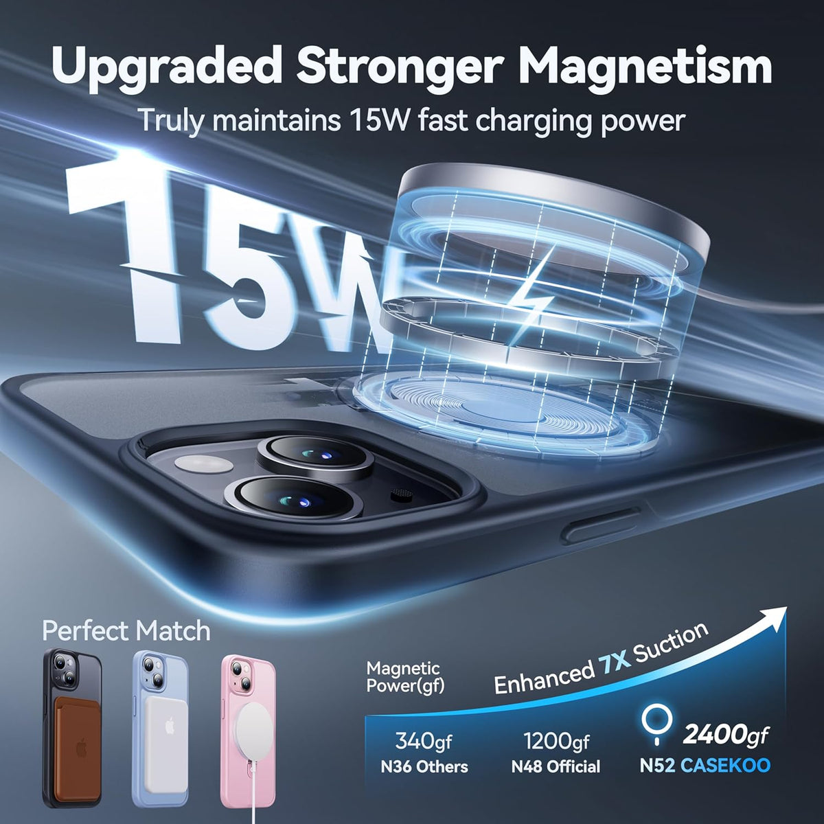 CASEKOO Designed for iPhone 15 Case with Magnetic Invisible Stand [Military Drop Protection] [Compatible with MagSafe] Shockproof Slim Translucent Matte Case 6.1 Inch, Black