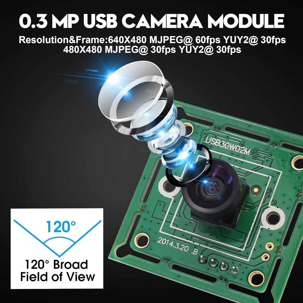 IFWATER 120 60fps 10.2Inch 3.3ft/1m USB Camera Module Degree Wide Angle Lens High Speed Mini Webcam for Industrial