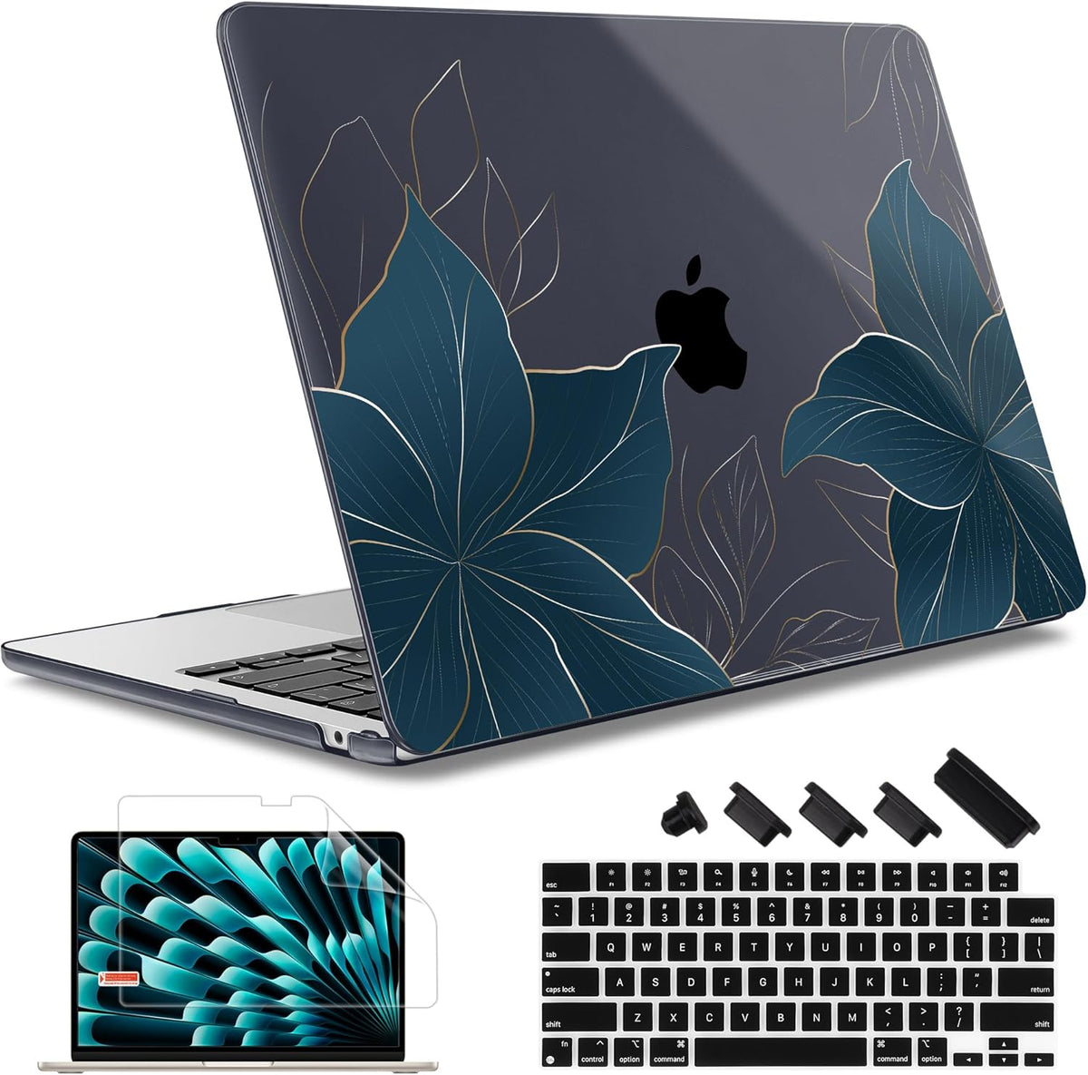 May Chen for MacBook Air 13.6 Inch Case 2025/2024/2023/2022 Release (Model A2681 A3113 A3240, M2 M3 M4 Chip) – Hard Shell Laptop Cover with Keyboard Cover & Screen Protector，Golden Flowers