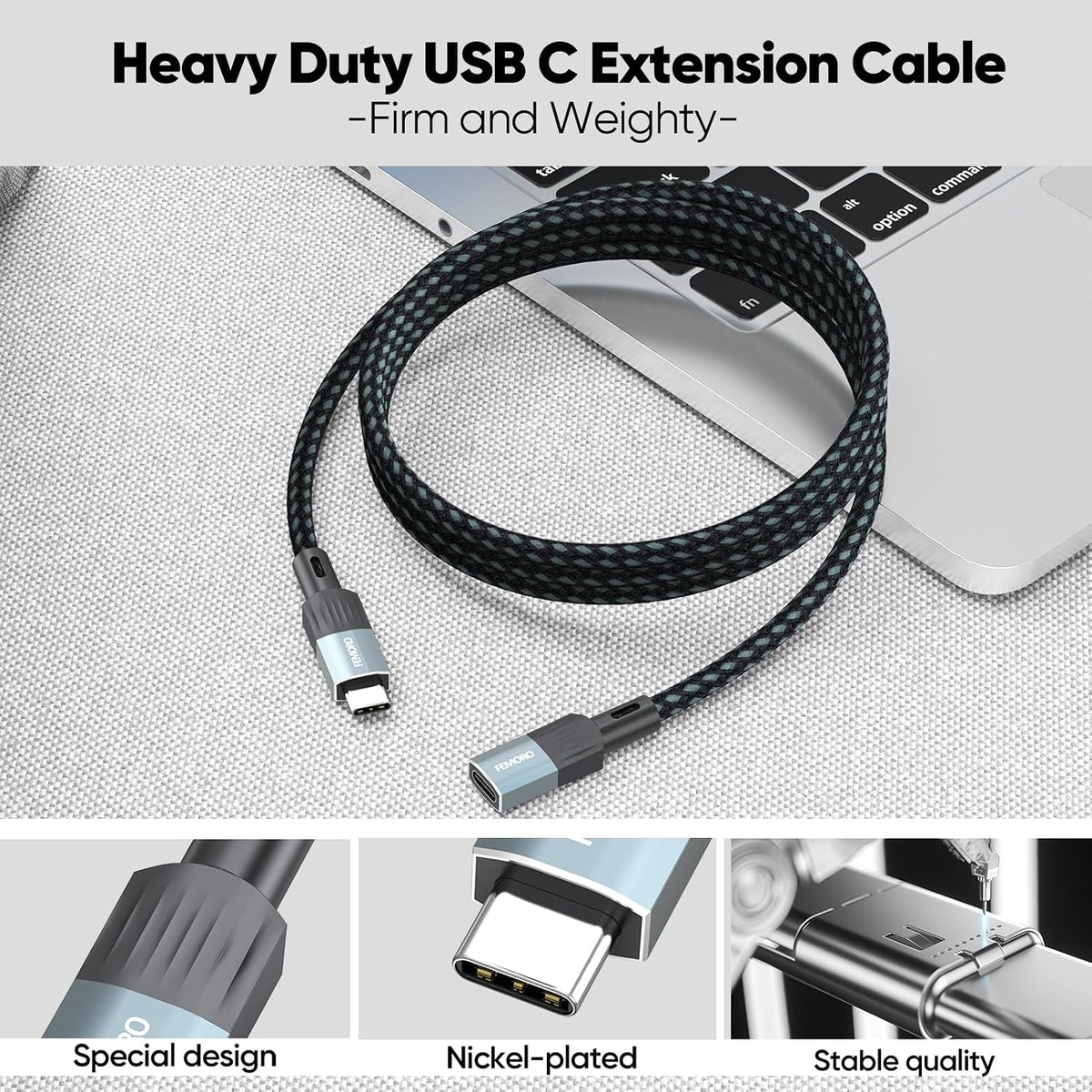 10Ft 10Gbps Transfer/100W Charging/4K@60Hz 3.2 USB C Extension Cable Long, Data USBC Male to USB-C Female Cable