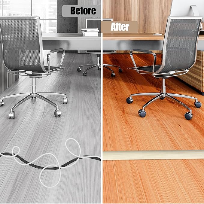 Floor Cord Cover Self Adhesive Cord Hider,10FT Cable Management, Extension Strip Protector for Wires, Prevent Cable Trips for Offices, Gyms, Exhibitions Cavity:0.51"(W) x 0.3"(H) Yellow Wood