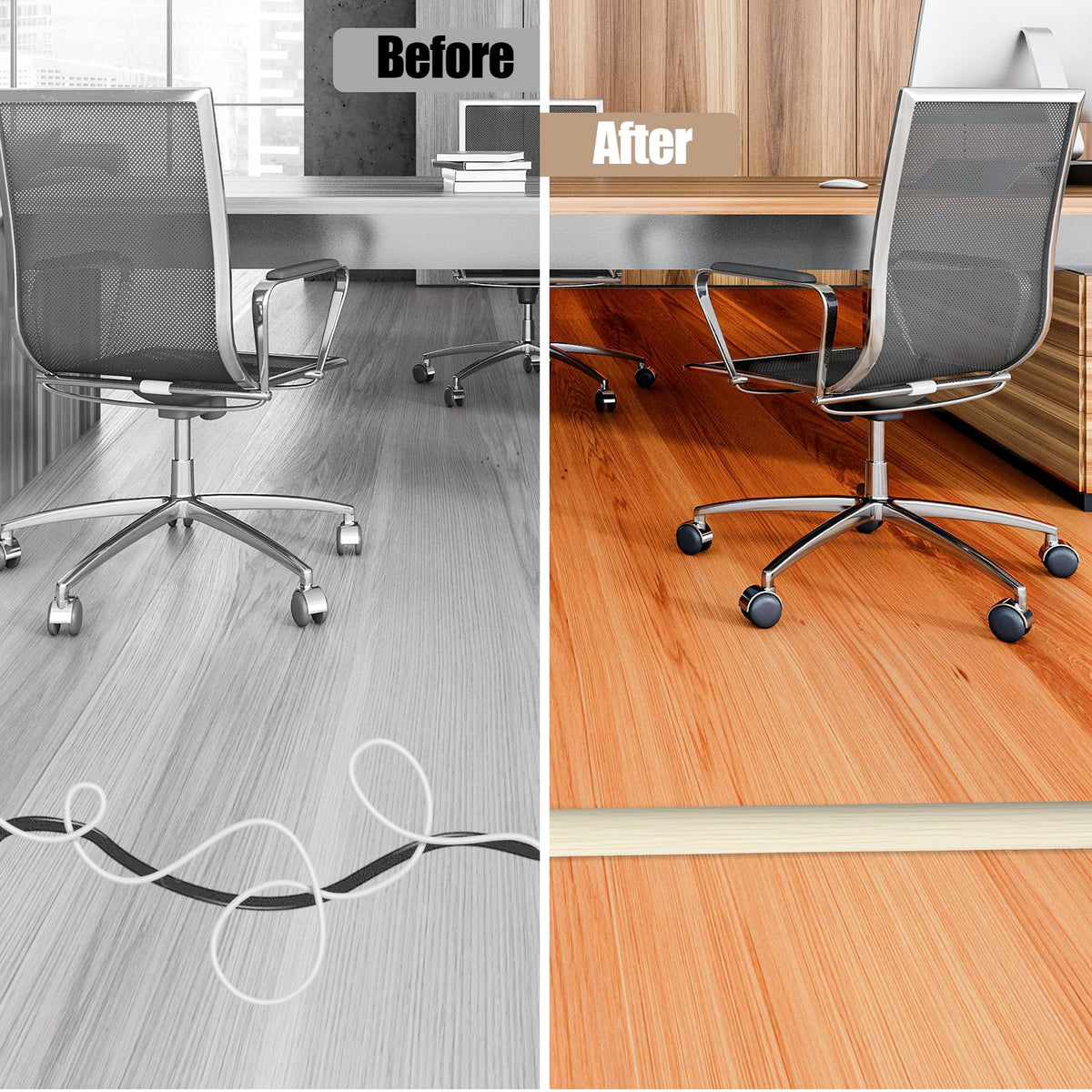 Floor Cord Cover Self Adhesive Cord Hider,3.3FT Cable Management, Extension Strip Protector for Wires, Prevent Cable Trips for Offices, Gyms, Exhibitions Cavity:0.51"(W) x 0.3"(H) Yellow Wood