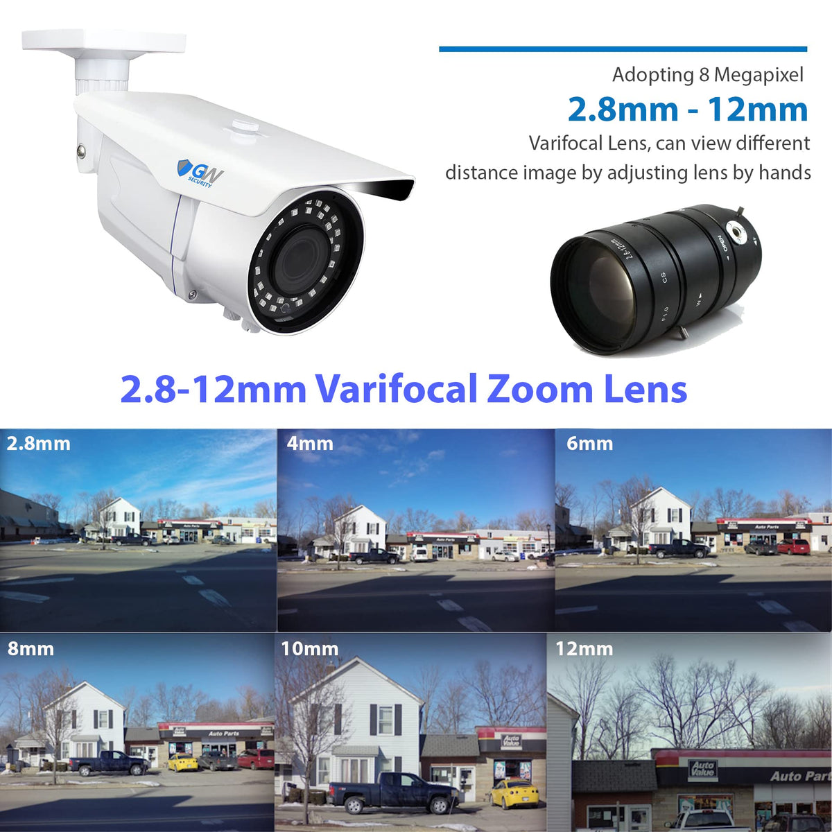 GW Security 4K 8MP 2.8-12mm Varifocal Zoom Lens Outdoor/Indoor PoE IP Bullet Security Camera, 196ft IR Night Vision (GW8080IP POE)