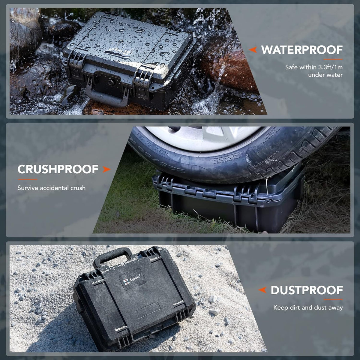 Lykus HC-3310 Waterproof Hard Case with Customizable Foam Insert, Interior Size 12.99x8.27x5.31 in, Suitable for pistol,camera,lens,drone,mic,flashlight,telescope,action cam,electronics,tools,and more