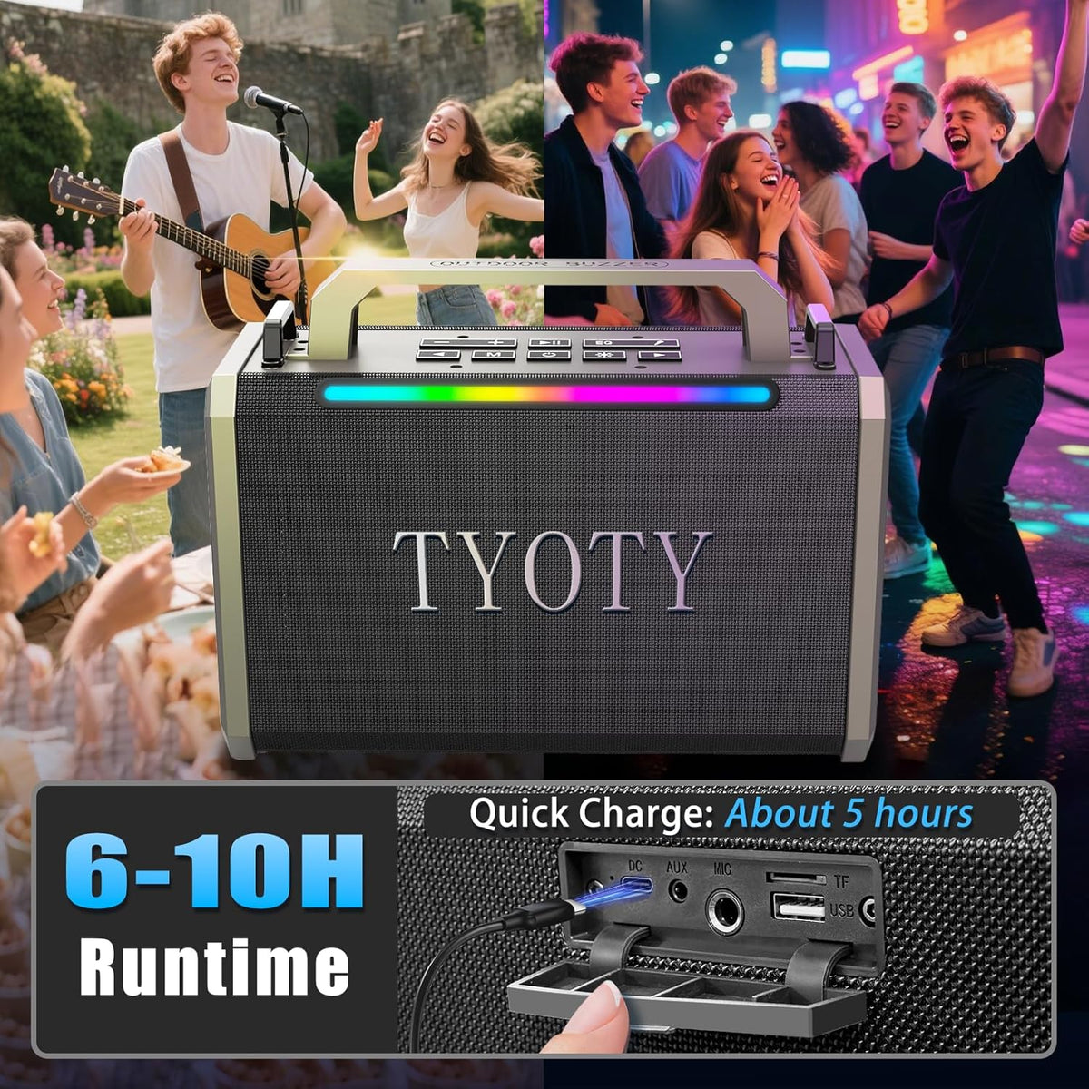 Portable Bluetooth Speaker 80W Loud Wireless Outdoor Stereo Sound Deep Bass IPX5 Waterproof Big Powerful Large Party Speakers with Colorful LED Lights, TWS, EQ, AUX, USB for Home Travel Camping