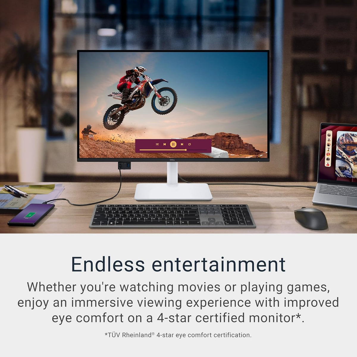 Dell 27 Plus 4K USB-C Monitor - S2725QC - 27-inch 4K (3840 x 2160) 120Hz 16:9 Display, AMD FreeSync Premium, sRGB 99%, Integrated Speakers, 1500:1 Contrast Ratio, Comfortview Plus - Ash White
