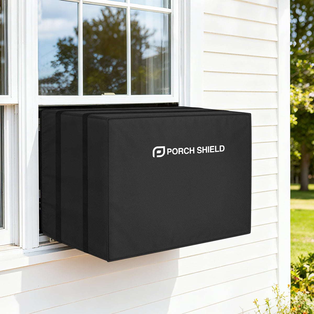 Porch Shield Outdoor Window AC Cover - Winter Insulation Window Air Conditioner Cover for Outside Up to 17L x 12D x 13H, Black