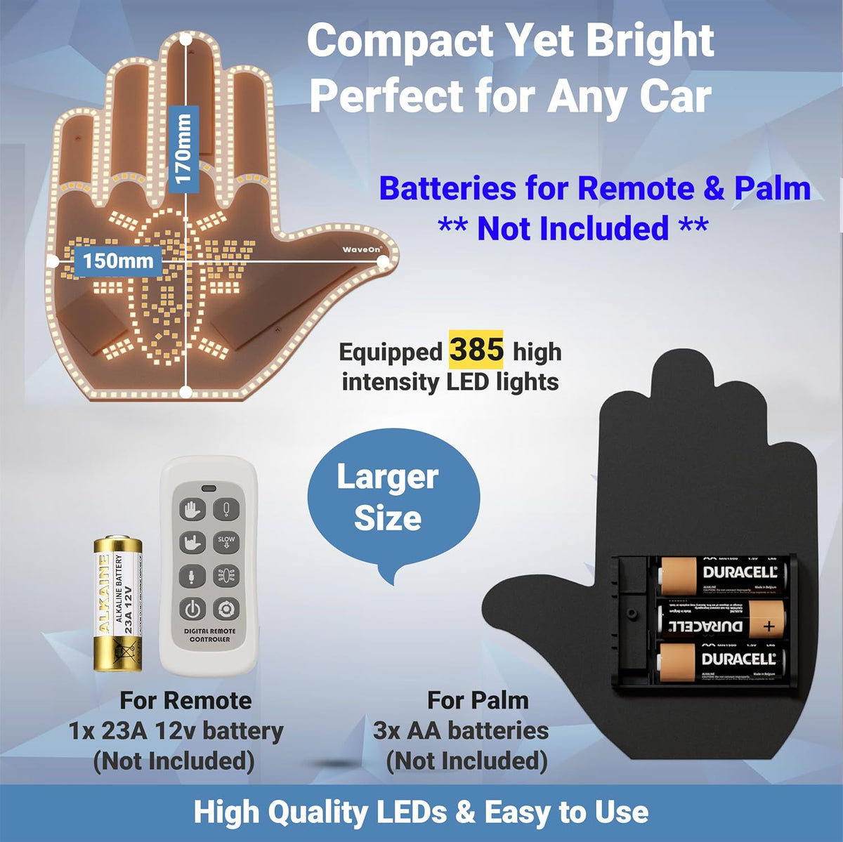6 Communicate WaveOn Ultra Gestures LED Display Fun Finger Car Light with Remote | with Other Drivers | Glogesture LED