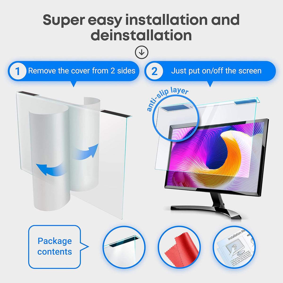 VINTEZ Blue Light Screen Protector for 22 Inch Computer Monitor and Laptop – Anti-UV Blue Light Blocking Film for Desktop PC, Eye Protection Filter, 19.2" x 12.4", 2 Pack