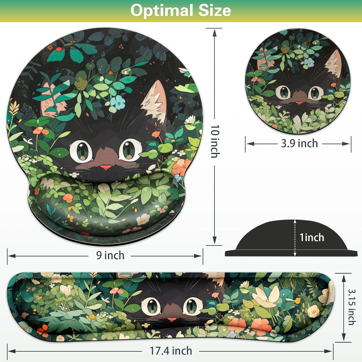 Ergonomic Keyboard Wrist Rest, Mouse Pad with Wrist Rest Anime, Cat Gaming Mousepad with Wrist Support, Memory Foam Wrist Rest Set for Computer Keyboard, Funny Cute Office Desk Accessories