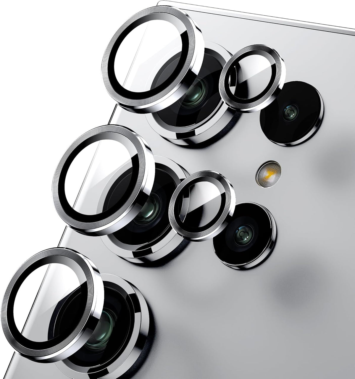 WSKEN for Samsung Galaxy S24 Ultra Camera Lens Protector, Ultra Thin Scratch Resistant 9H Tempered Glass with Aluminum Metal Circle Camera Screen Protector Cover Accessories, Silver