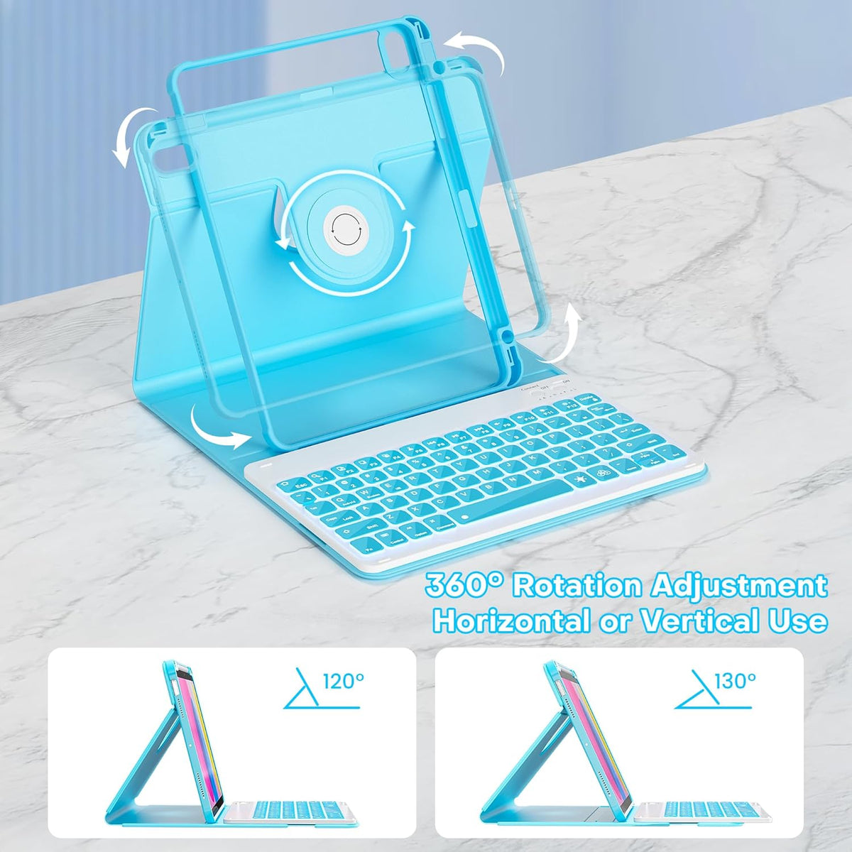 YBING Keyboard Case for iPad 10th Gen 10.9 inch(2022) & 11th Gen(A16, 2025), 360 Rotation Magnetic Cover with 7-Color Backlit Wireless Detachable Keypad with Pencil Holder for iPad 11th/10 Gen (Blue)