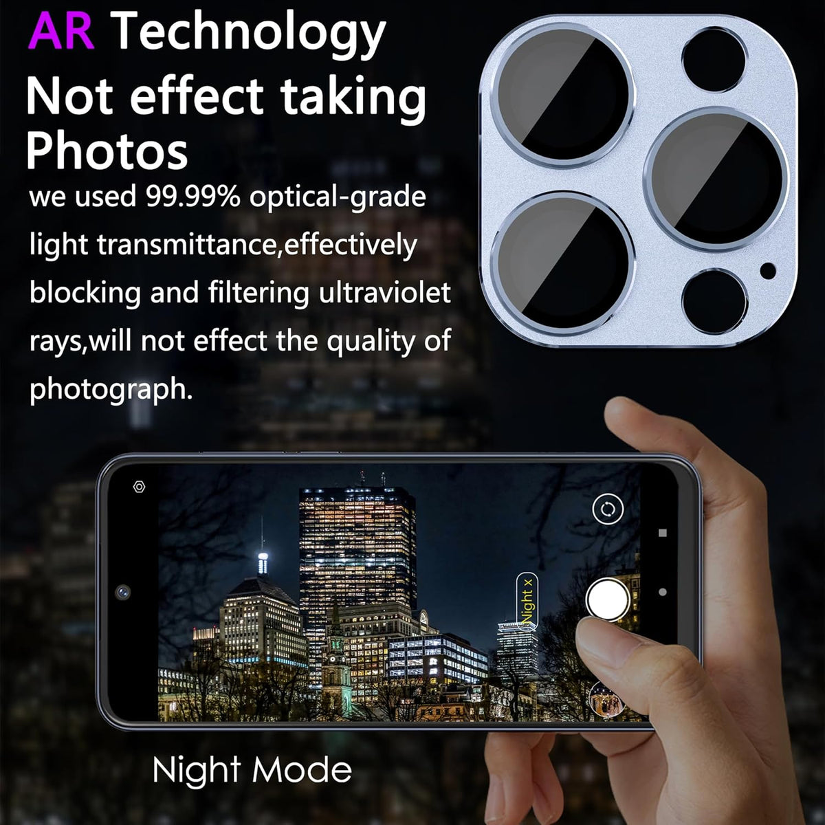 2 Pack Camera Lens Protector for iPhone 13 Pro/iPhone 13 Pro Max,[Not Easy to Breakn ] AR Tempered Glass Strong Adsorption Metal Camera Cover Screen-Far Peak Blue