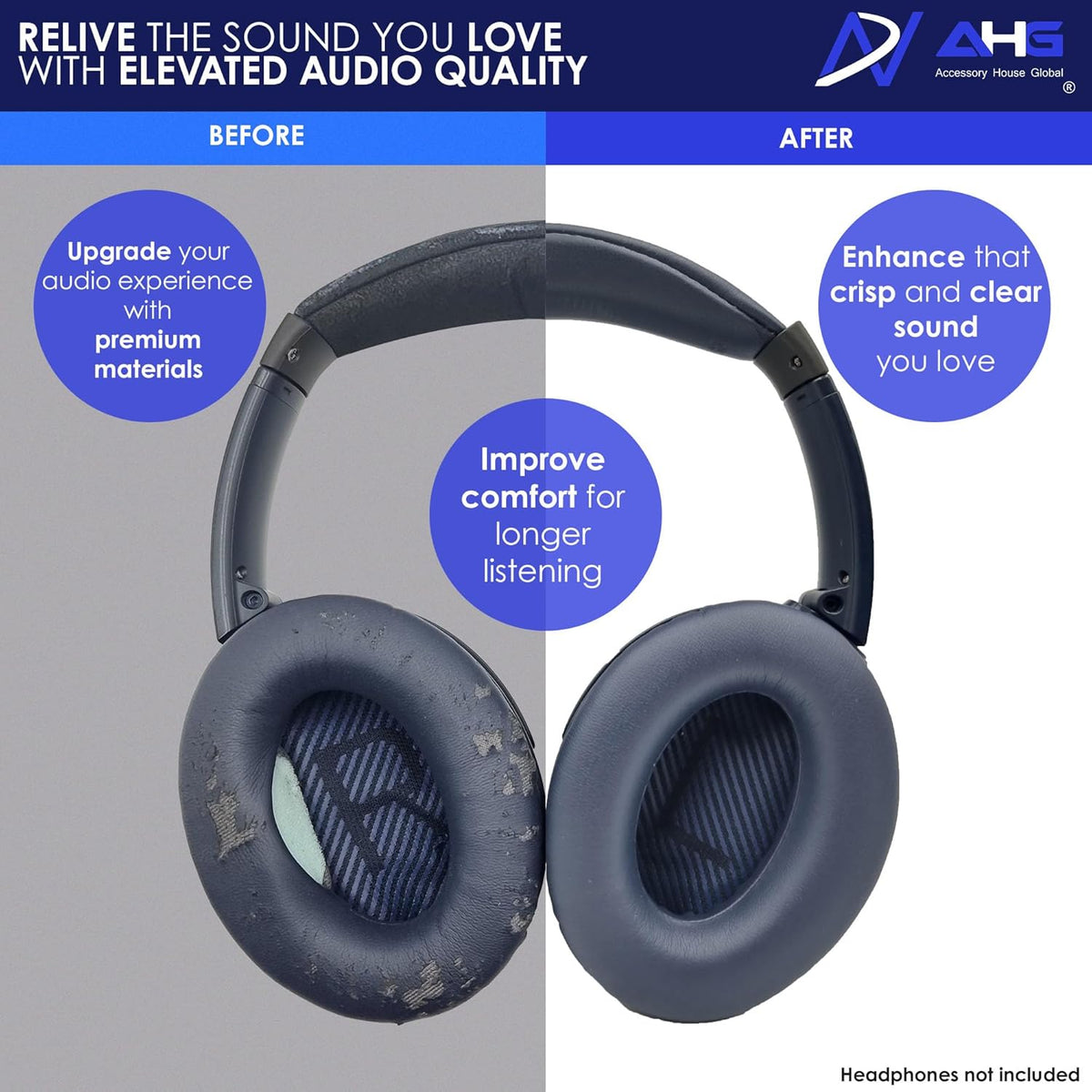 QC35 / QC35 ii earpads and QC35 Headband / QC35 ii Headband V3 pad Cushion Compatible with Bose QuietComfort 35 and QuietComfort 35 ii Headphones (Midnight Blue)