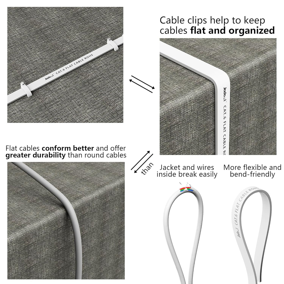 6 75 10Gbps Cat8 Cat7 RJ45 Jadaol Cat Ethernet Cable ft, Support Network, Flat LAN Patch Cable, High-Speed Wired