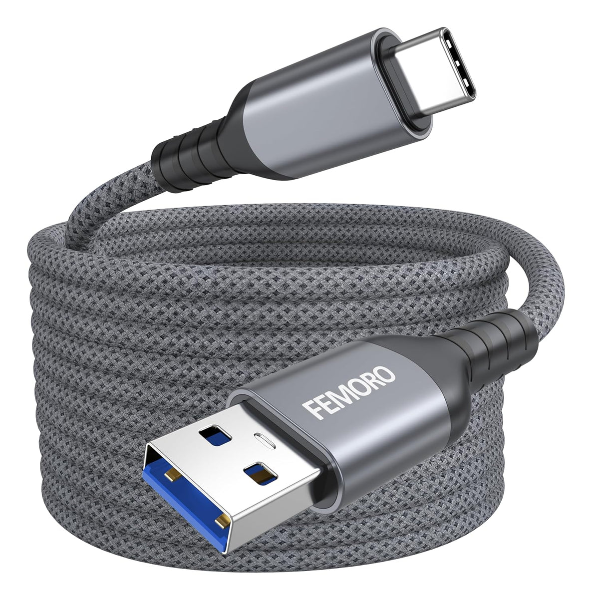 20ft 3.0 5Gbps 3A 17/16/15, Xbox/PS5 FEMORO USB C Cable Extra Long, USB Data Transfer & Charging A to Type-C Braided