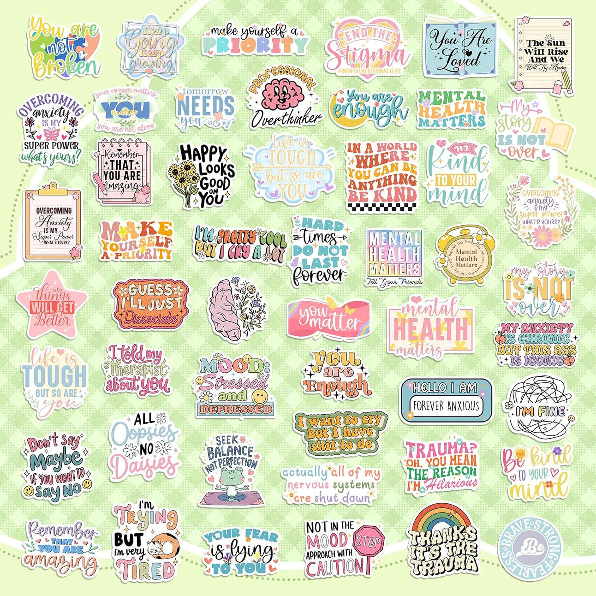 300 PCS Mental Health Stickers, Vinyl Therapy Stickers for Mental Health Journal, Positive Quote Decals for Adult