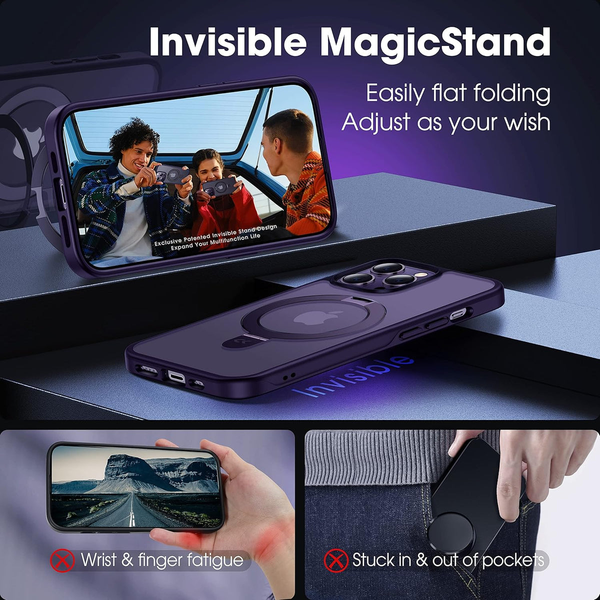 CASEKOO Designed Case for iPhone 14 Pro Max with Magnetic Invisible Stand [Military Drop Protection] [Compatible with MagSafe] Shockproof Slim Translucent Matte Promax Case 6.7 Inch, Purple