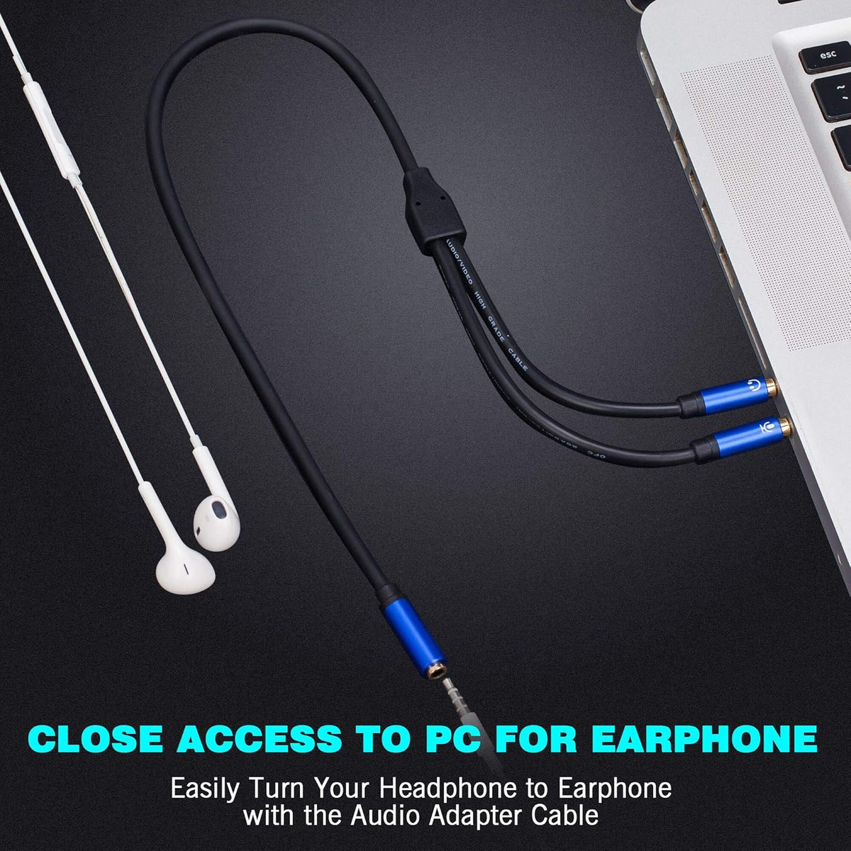 Tan QY Headphone Splitter 5FT,3.5mm Female to 2 Dual 3.5mm Male Headphone Mic Audio Y Splitter Cable Smartphone Headset to PC Adapter (5Ft/1.5M, Blue)
