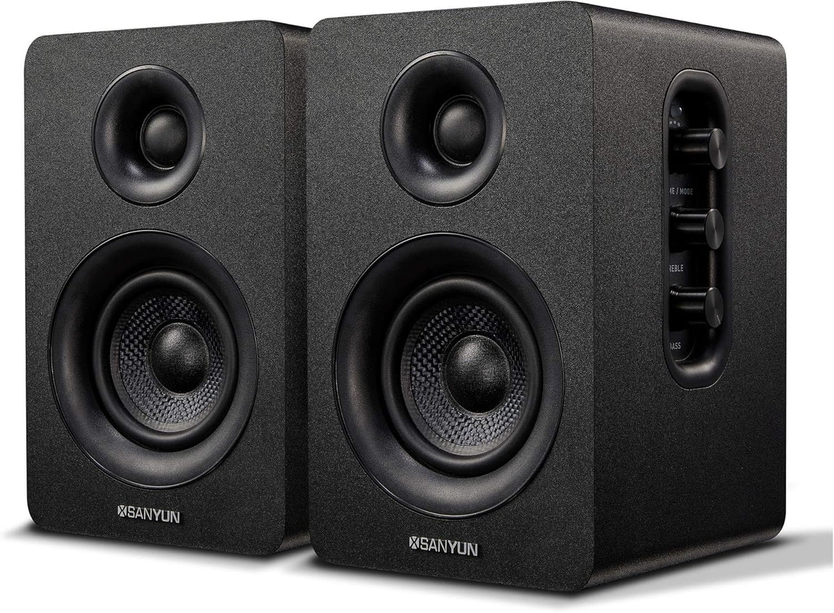 SW208 3" Active Bluetooth 5.0 Bookshelf Speakers – 60W Carbon Fiber Speaker Unit - Built-in 24bit DAC - Dynamic 3D Surround Sound – 2.0 Computer PC Monitor Gaming Speakers (Pair, Black)