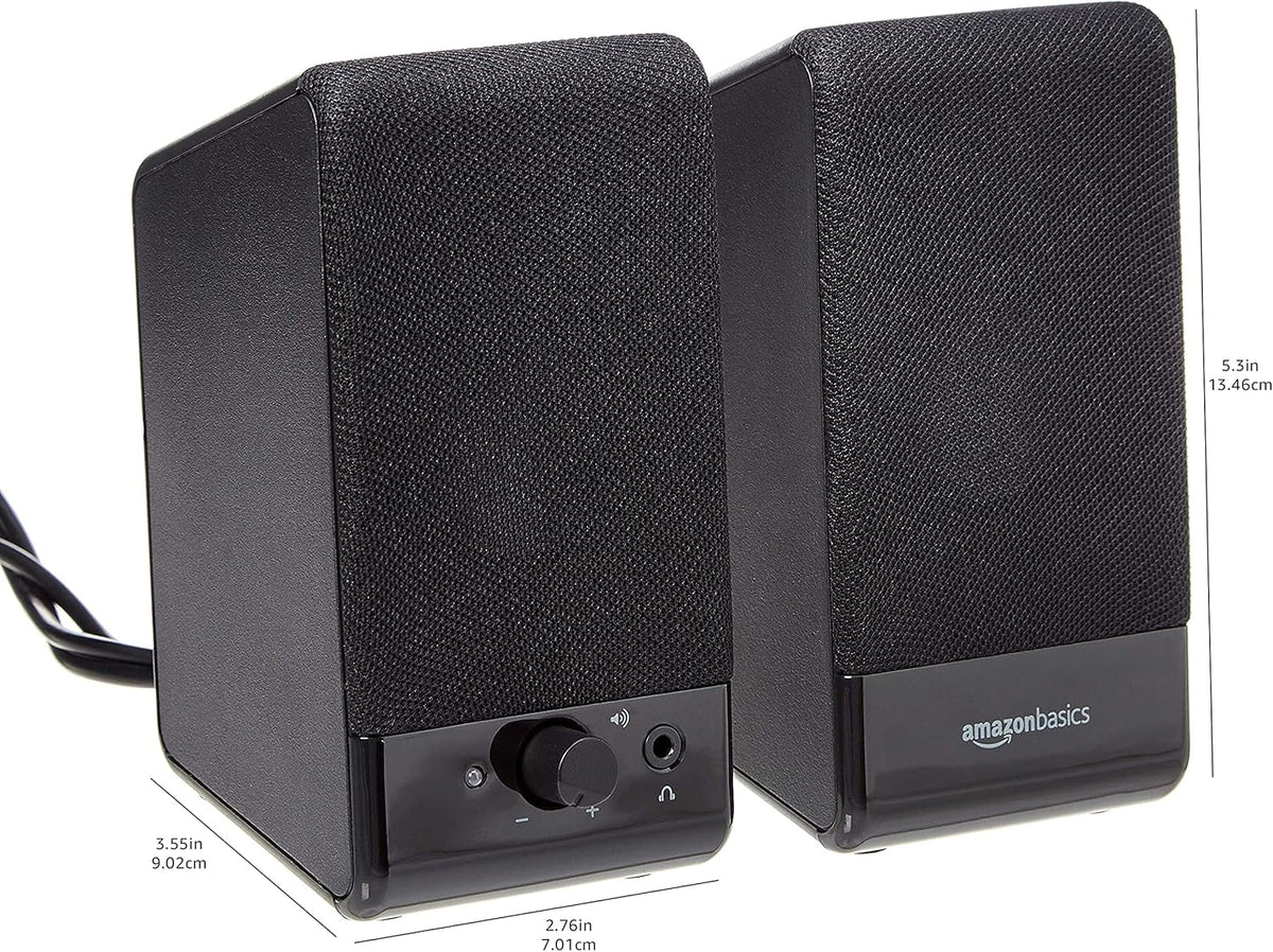 Amazon Basics USB-Powered Computer Speakers for Desktop or Laptop PC with Volume Control, Plug-N-Play, Black