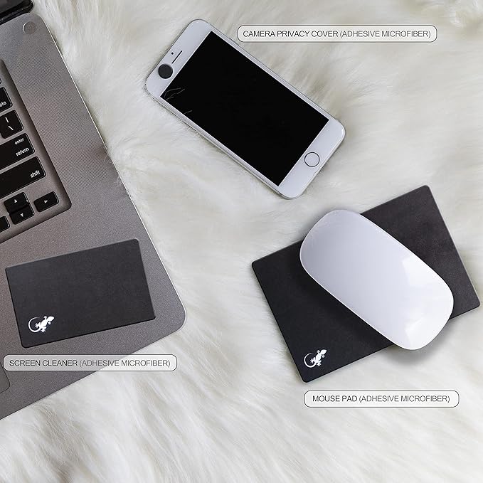 Mouse Pad Adhesive Bottom - Sticks to Any Surface - Portable - Webcam Covers and Screen Cleaner Included (2 x Black)