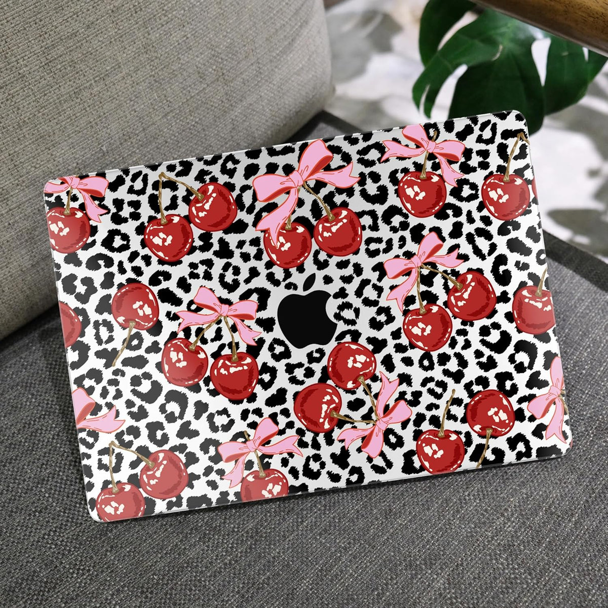 MEEgoodo for MacBook Air 13.3 inch Case 2021 2020 2019 2018 A2337 M1 A2179 A1932, Laptop Shell for MacBook Air M1 with Keyboard Webcam Cover & Trackpad Film & Type C Adapter,Leopard & Cherry
