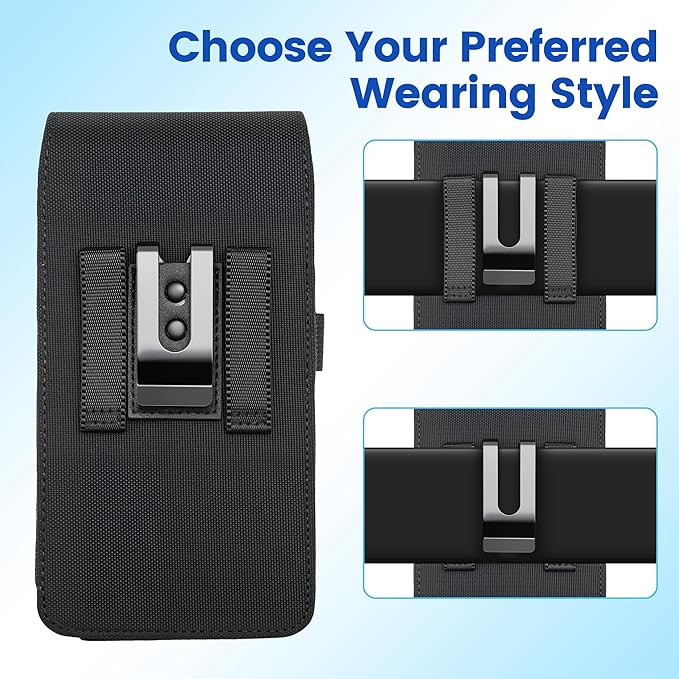 Mopaclle Rugged Nylon Cell Phone Holster with Belt Clip and Loop, Compatible with iPhone 17 Pro, iPhone 16 Pro, 16, 15 Pro, Galaxy S25, S24, S23 – Fits with Case On, Belt Holder for Men and Seniors