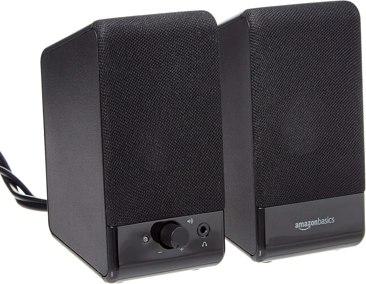 Amazon Basics USB-Powered Computer Speakers for Desktop or Laptop PC with Volume Control, Plug-N-Play, Black