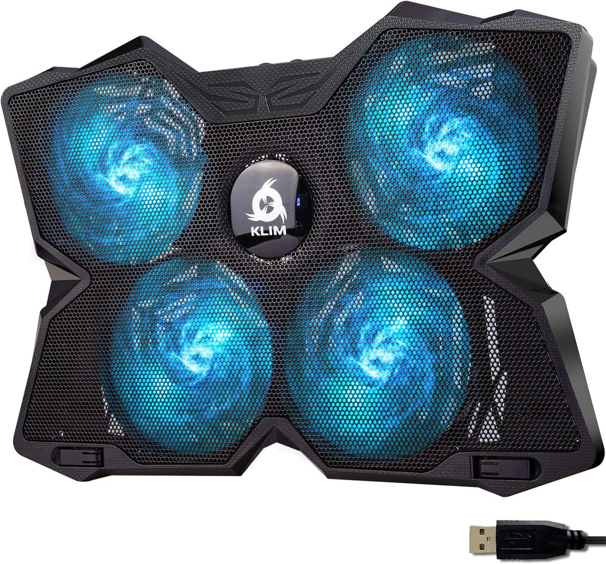 KLIM Wind Laptop Cooling Pad - More Than 500 000 Units Sold - New Version - The Most Powerful Rapid Action Cooling Fan - Laptop Stand with 4 Cooling Fans at 1200 RPM - USB Fan - PS5 PS4 - Cyan