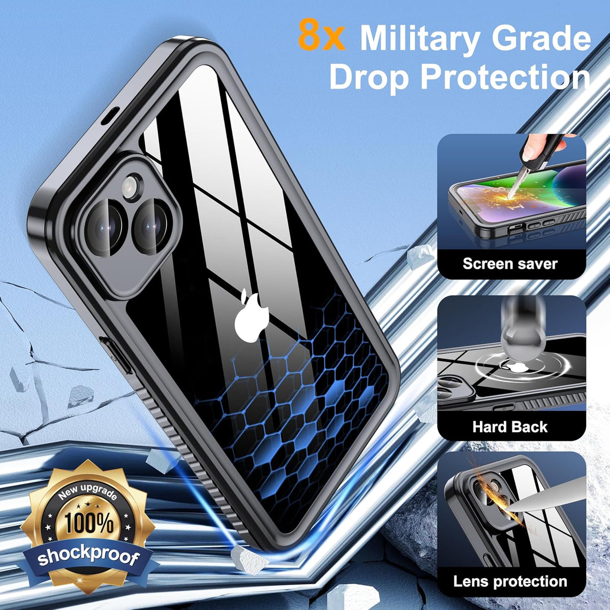 for iPhone 14 Plus Case Waterproof - Built-in Privacy Screen Protector & HD Screen Protector [IP68 Underwater] Shockproof Dustproof Full Body Protection iPhone 14 Plus Phone Case Black