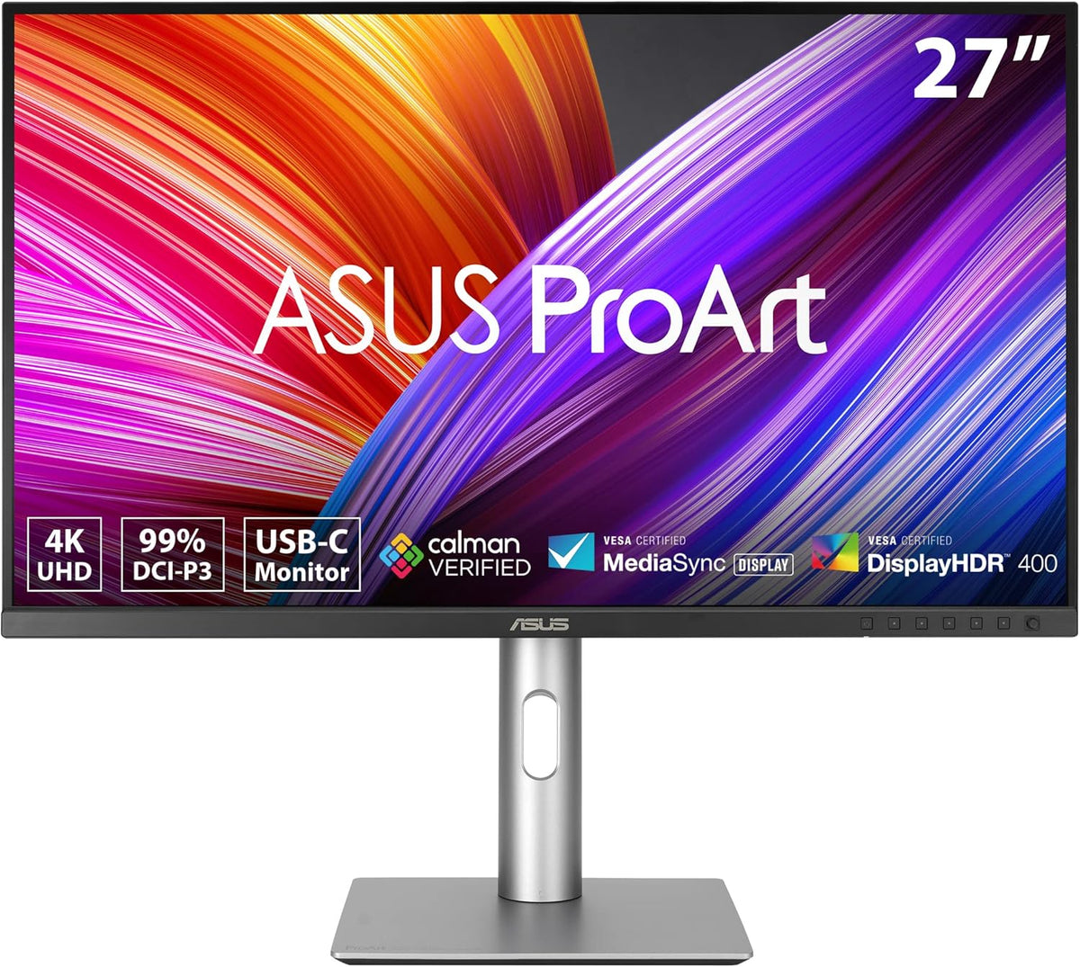ASUS ProArt Display 27” 4K HDR Professional Monitor (PA279CRV) - IPS, UHD (3840 x 2160), 99% DCI-P3/Adobe RGB, ΔE < 2, Calman Verified, USB-C PD 96W, DisplayPort, Daisy-Chain, Ergonomic, 3yr Warranty