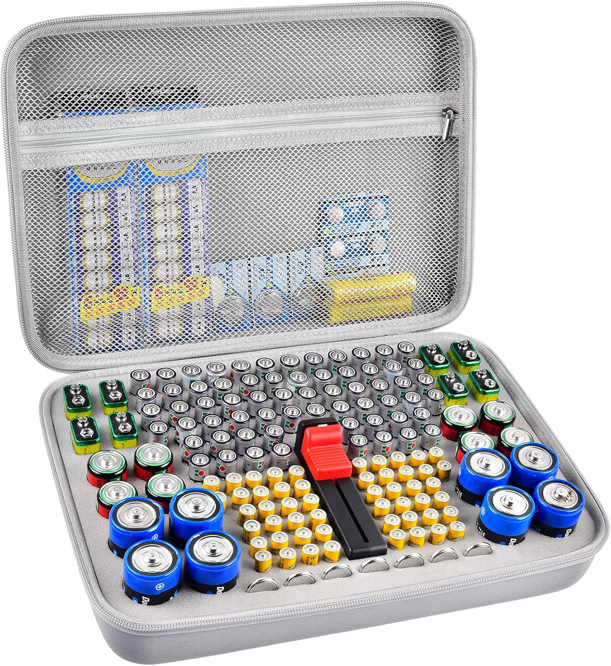 GWCASE 150+ 9V 3V LR44 CR2016 CR1632 CR2032 CR2025 Pack)-Gray Battery Organizer Case, Batteries Storage Holder