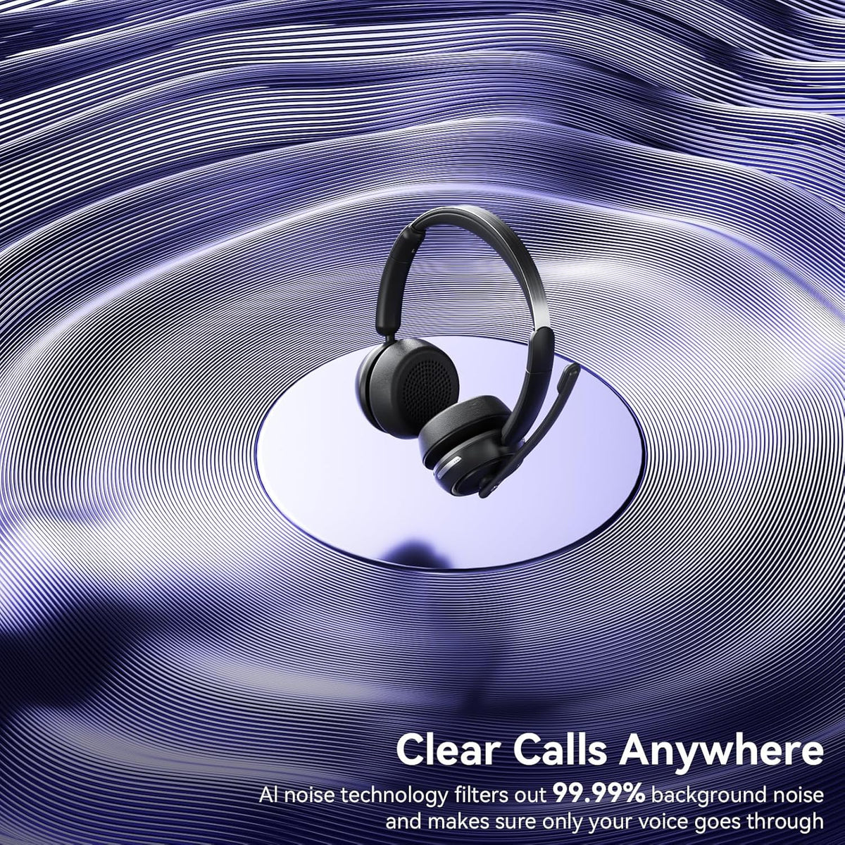 Wireless Headset with Mic for Work, Bluetooth Headset with Mic (AI Noise Canceling & Mic Mute), Wireless Headphones with USB Dongle & Charging Base for Work/Home/Call Center/PC/Computer/Zoom/Teams