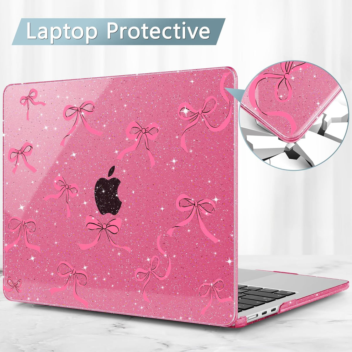 May Chen for MacBook Air 13.6 Inch Case 2025/2024/2023/2022 Release (Model A2681 A3113 A3240, M2 M3 M4 Chip) – Hard Shell Laptop Cover with Keyboard Cover & Screen Protector，Peach Bows