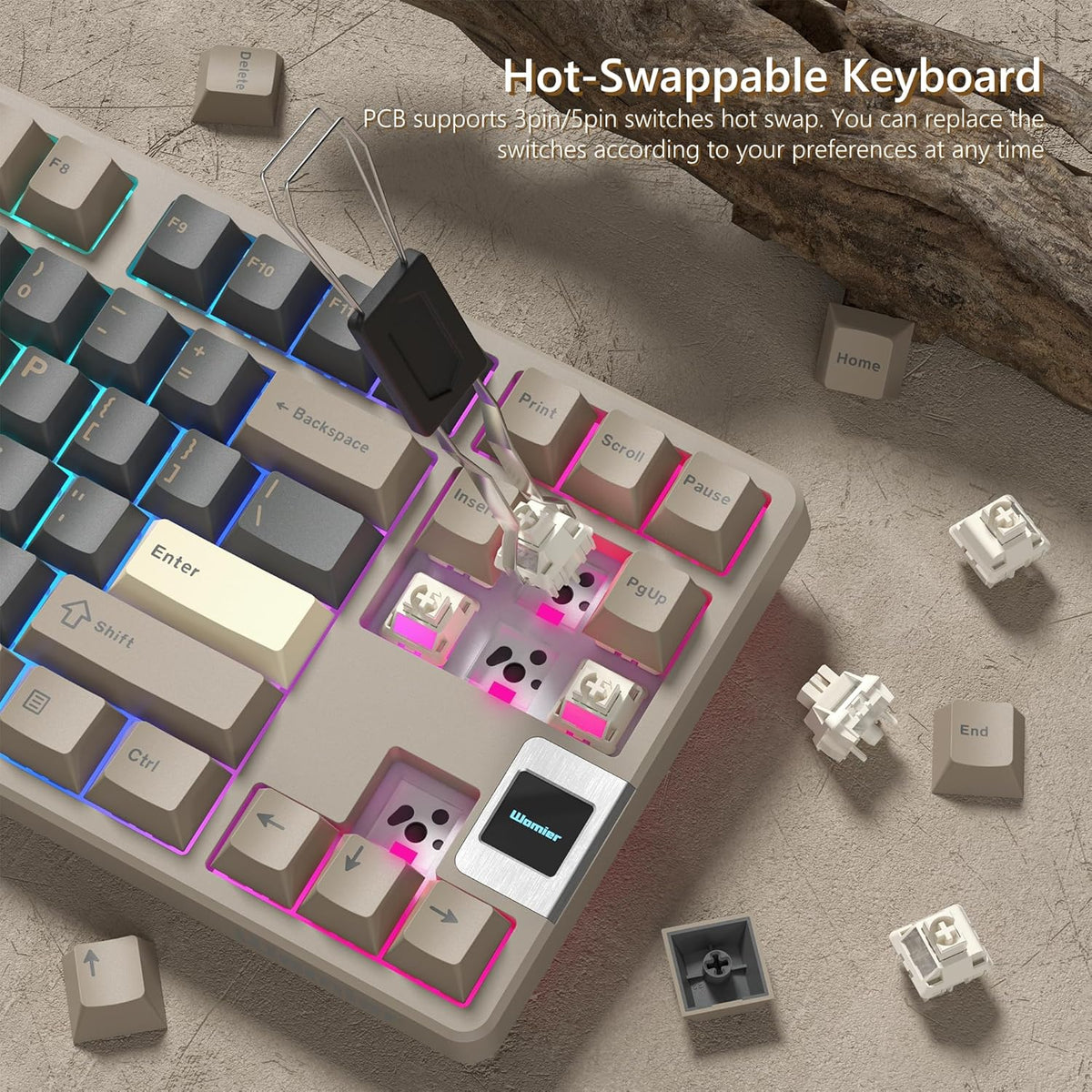 QK87 75% Keyboard with Multimedia Screen, QMK/VIA Wireless Gaming Keyboard, Creamy Mechanical Key Board,3-Mode RGB Custom Gasket Hot Swappable for Windows&Mac, POM Linear Switch (Green Brown)