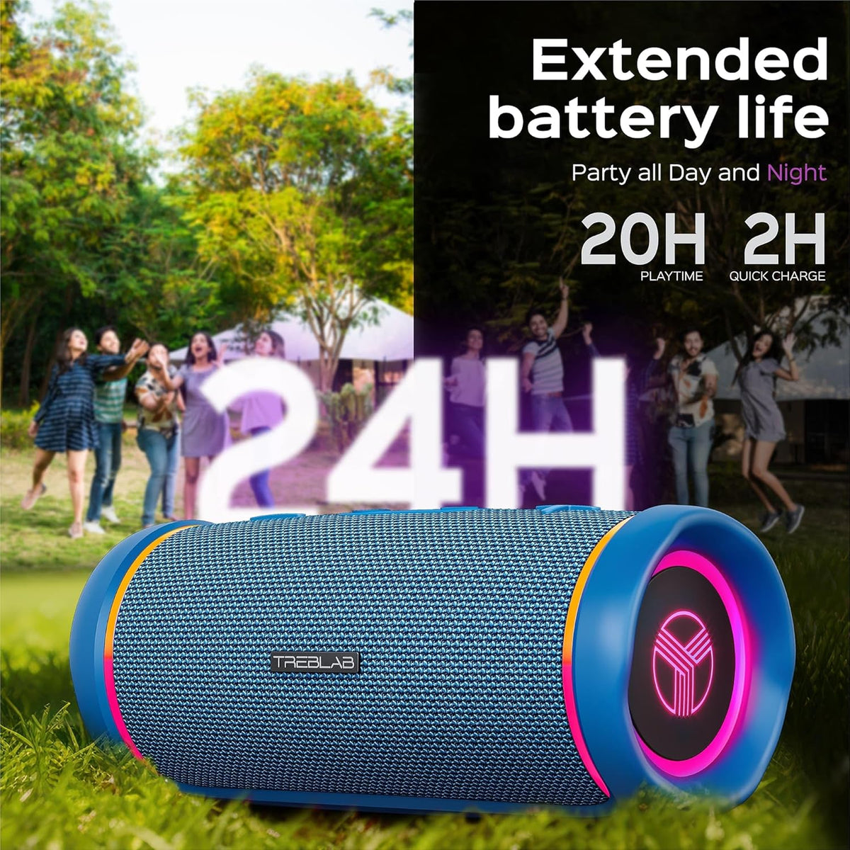 TREBLAB HD77 - Portable Bluetooth Speaker - Powerful 360° Sound, 30W Audio with Impactful Bass, 20H Battery, IPX6 Waterproof, Shockproof, TWS Stereo, Speaker Bluetooth Wireless for Outdoor, Beach Pool