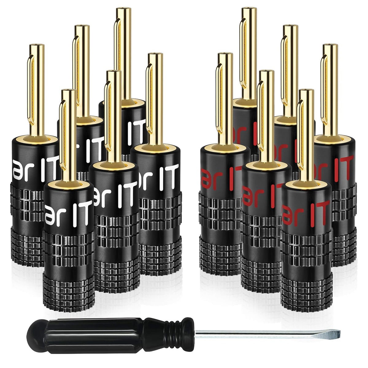 GearIT 14 Gauge Speaker Wire (50 Feet / 15.24 Meters) with Banana Plugs (6 Pairs, 12 Pieces) Pro Series 14 AWG Speaker Cable - Black