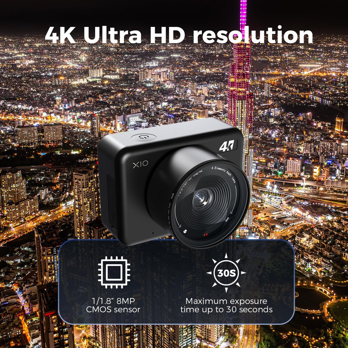 ATLI X10 4K Time Lapse Camera 30 FPS Video Wi-Fi App Control Ultra-Low Power Consumption 1/1.8” 8MP Sensor for Scenery Stars Plants Scientific Research Social Media Pre-Installed 128GB Card